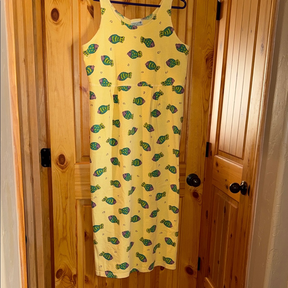 EUC-Fresh produce maxi dress- size large- yellow- vintage